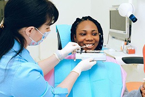 Woman at consultation for cosmetic dentistry